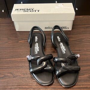 Jeremy Scott Black Chain-Style Jelly Sandals